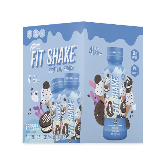 Alani Nu, Fit Shake, Protein Shake, Cookies and Cream, 20 Grams, 12oz, 4 Pack