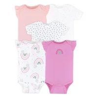 Little Star Organic Baby Girl 5 Pk Sleeveless & Short Sleeve Bodysuits, Size Newborn-24 Months
