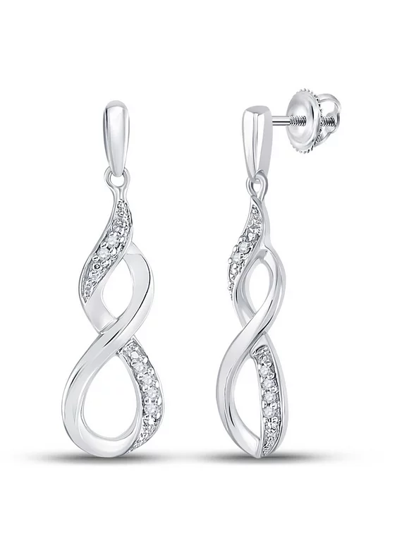 Women's Solid Sterling Silver Round Diamond Infinity Dangle Earrings 1/20 Cttw