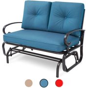SUNCROWN Outdoor Swing Glider Rocking Chair Patio Bench for 2 Person, Garden Loveseat Seating Patio Steel Frame Chair Set with Cushion, Peacock Blue