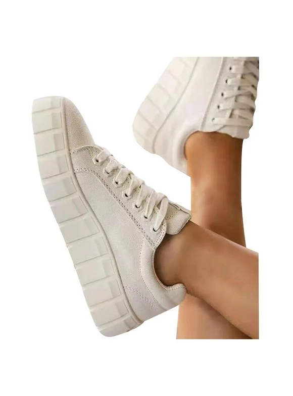Ovzne Large Size Platform Women's Single Shoes Round Toe Cross-lace Canvas Shoes Clearance