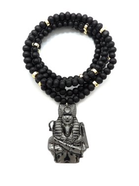 Men's Fashion Black/Gold wooden 30" long chain with with Anubis pendant