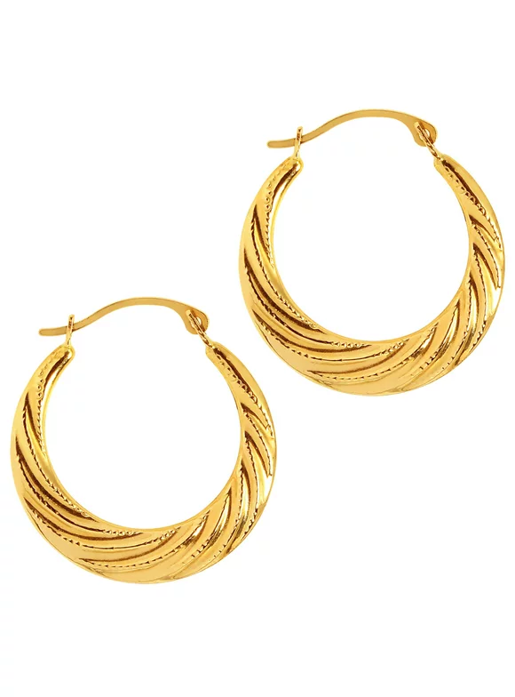 14k Yellow Gold 20mm x 1mm Swirl Hoop Earrings