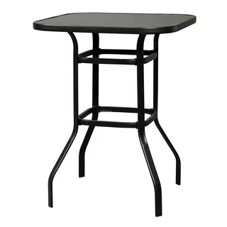 Hassch Patio Bistro Table Glass Bar Height Table for Lawns Poolside Deck Garden, Black