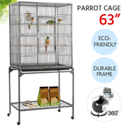 Topeakmart 63''H Large Parrot Cage with Stand Bird Cage for Conures Parakeets Cockatiels Pet Cage for Small Animal Black