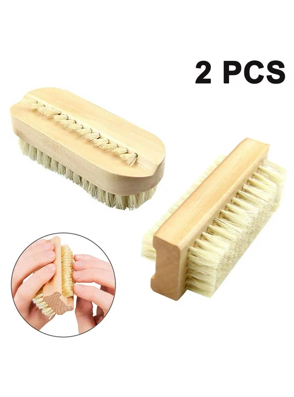 2 Pieces Double-sided Brush Hand Washing Brush with Natural Bristles, Nail Hand Cleaning Brush Fingernail Brushes Bath Brush for Hand Care Manicure Pedicure Accessories