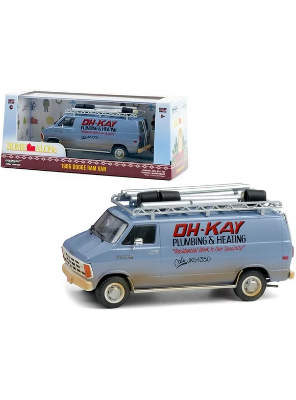 Greenlight 86560 1986 Dodge Ram Van Blue Dirty Oh-Kay Plumbing & Heating Home Alone 1990 Movie 1 by 43 Diecast Model Car