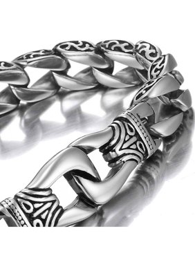 Amazing Stainless Steel Men's link Bracelet Silver Black 9 Inch