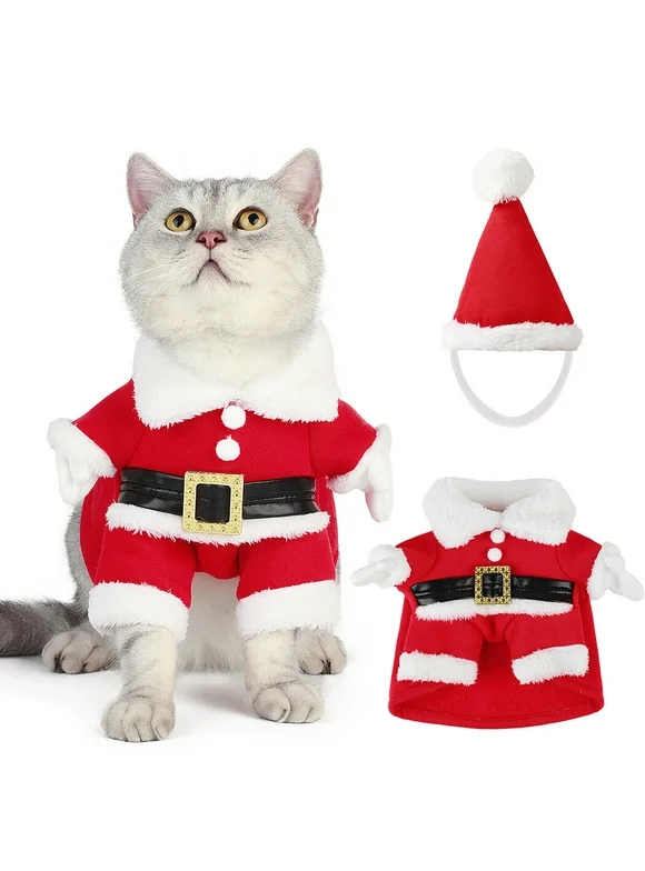 Christmas Pet Clothes, Cute Santa Claus Cat Clothes, Christmas Dog Party Clothing with Santa Hat for Pet Dog Puppy Cat