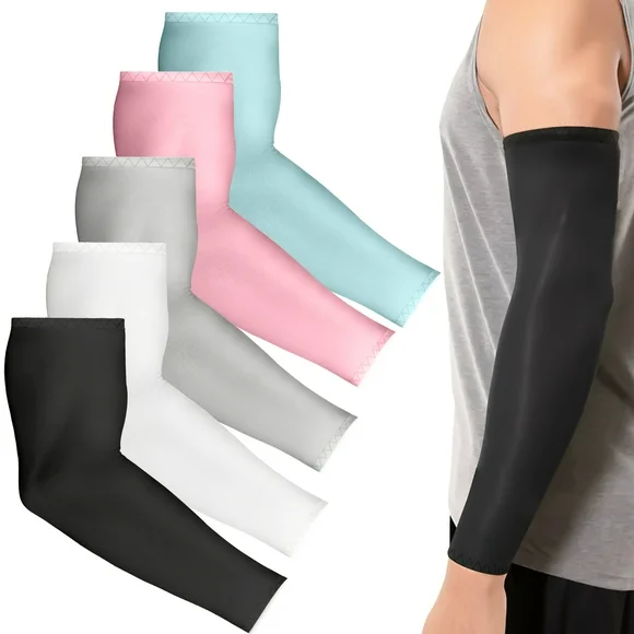 5 Pair UV Sun Protection Cooling Arm Sleeves, EEEkit Long Compression Sleeves for Men Women Cycling Sports
