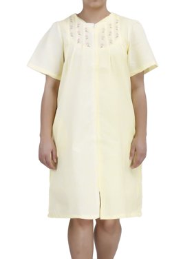 Women's Short Sleeve Zip-Up Cotton-rich House Dress by EZI