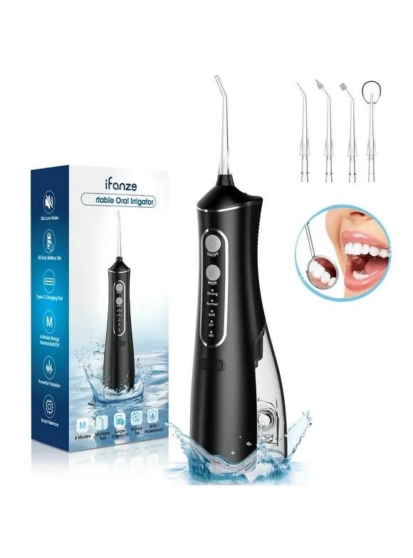 Cordless Water Flosser for Teeth, Professional Dental Oral Irrigator 4 Modes with 300ml Water Tank, IPX7 Water Flosser Portable for Travel Home Office