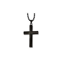 Mens Chisel Black Plated Stainless Steel Cross Pendant Necklace with Chain