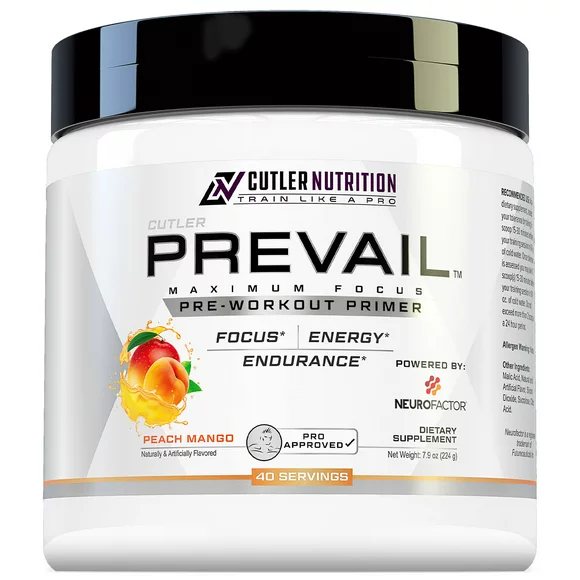 Prevail Pre Workout Drink Powder - Best Tasting, High Energy & Focus Supplement for Men & Women - Nitric Oxide Booster with L-Tyrosine, L-Citrulline & Alpha-GPC | Peach Mango, 40 Servings