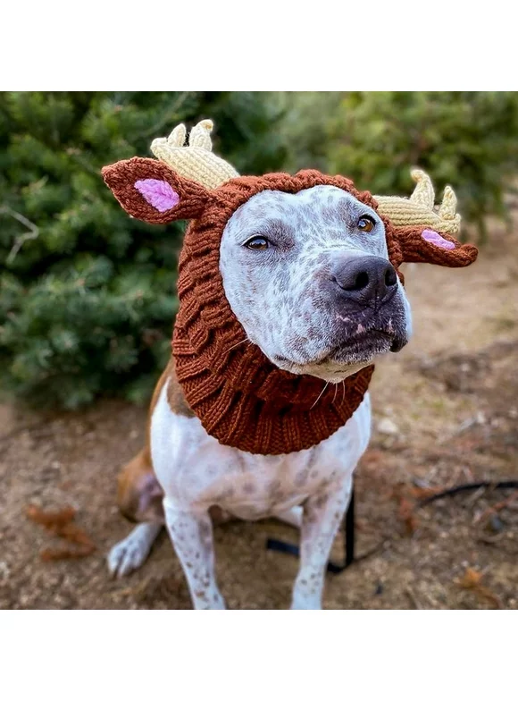 Prettyui Reindeer Dog Christmas Costume - No Flap Ear Wrap Hood for Pets Coffee M