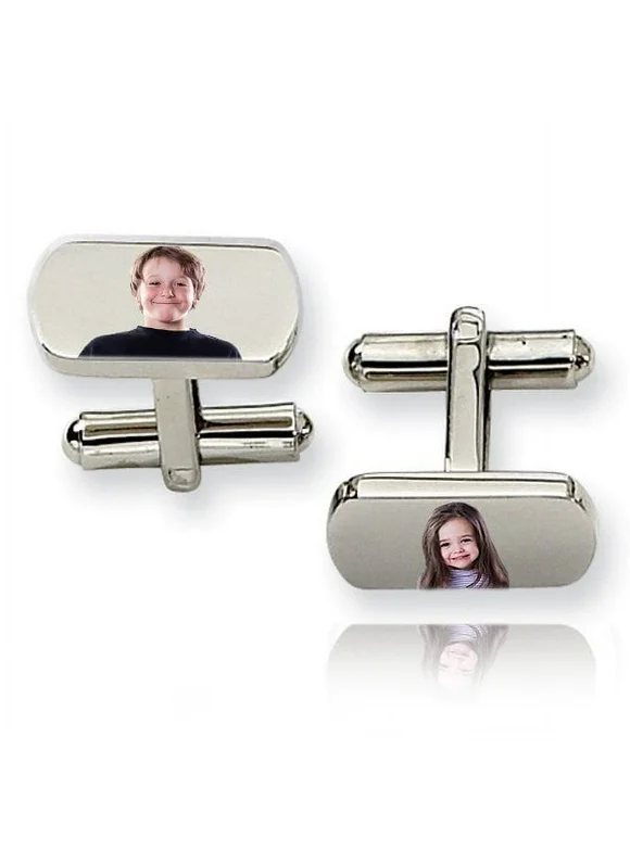 Rectangle Stainless Steel Photo Engravable Cufflinks Stainless Steel Cufflinks - 3/4 Inch X 1/2 Inch