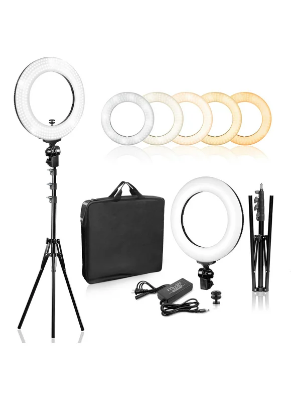 LS Photography 14 inch Dimmable Ring Light LED Dual Color Continuous Lighting for Charming Eyes and Beauty Facial Shoot, Photo Studio Salons Beauty Shop Selfie Light Stand, WMT1029