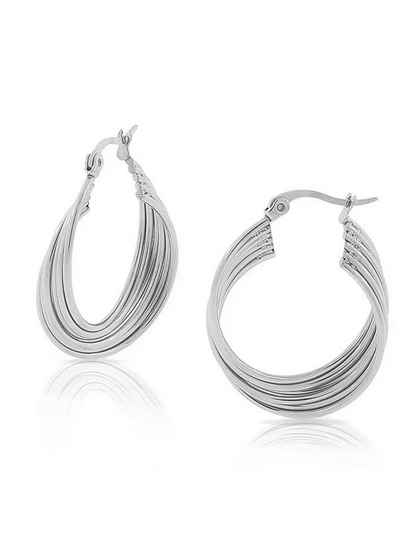 EDFORCE Stainless Steel Silver-Tone Multi-Bangle Hoop Earrings