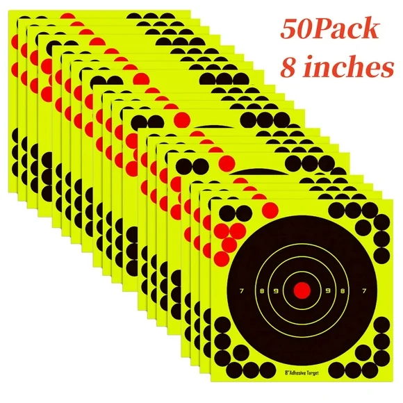 8'' 50 Pack Shooting Target, Self Adhesive Paper Shooting Targets with Cover-up Patches for Gun, Pistol, Rifle, Bb Gun, Pellet Gun, Airsoft, Air Rifle, Range