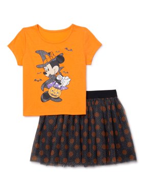 Disney Minnie Mouse Girls Halloween Graphic Top and Tutu Skirt Outfit Set, 2-Piece, Sizes 4-16