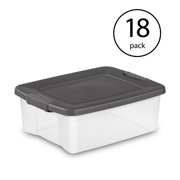 Sterilite 25 Quart Shelf Tote with Flat Gray Lid and Platinum Latches (18 Pack)
