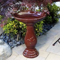 Alpine Corporation Ceramic Pedestal Birdbath with Bird Figurines, Red