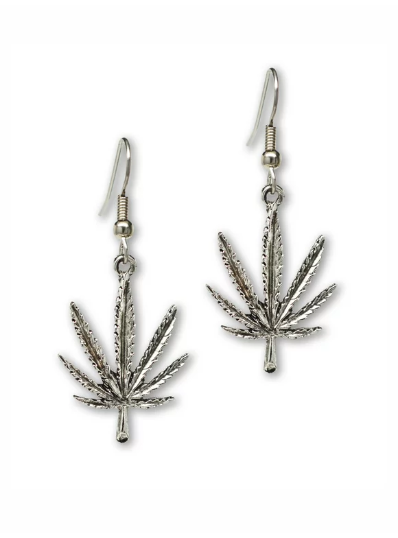 Marijuana Weed Pot Leaf Dangle Earrings Silver Finish Pewter by Real Metal #868