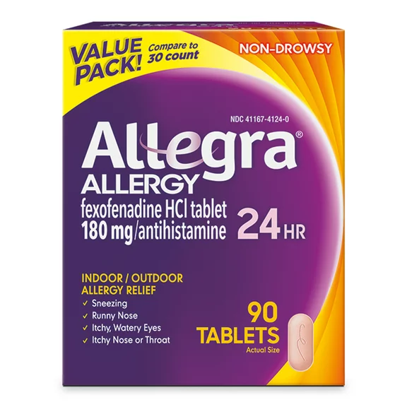Allegra Adult 24HR Non-Drowsy Allergy Symptom Relief Tablets, 90 Ct
