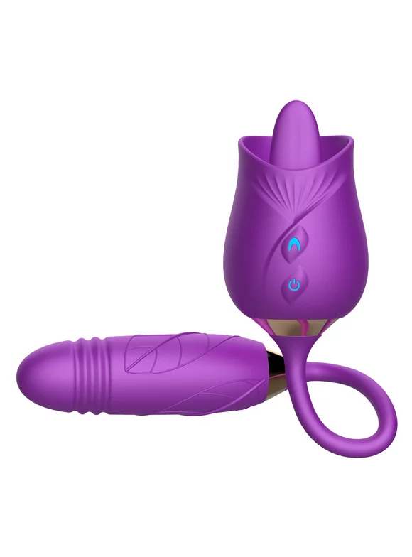 Sientice Ladies Rose Toys, Clitoris Tongue Licking Vibrator With Ball Vibrating Egg G Spot Dildo Clit Stimulator, 2 in 1 Plug Adult Sex Toys, Rechargeable Clitoris Nipples Vibrator