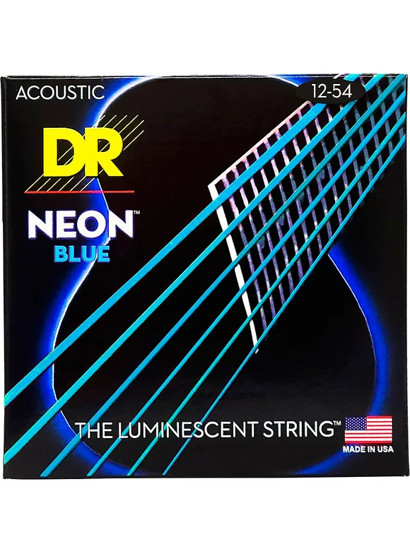 DR Strings Hi-Def NEON Blue Coated Medium Acoustic Guitar Strings (12-54)