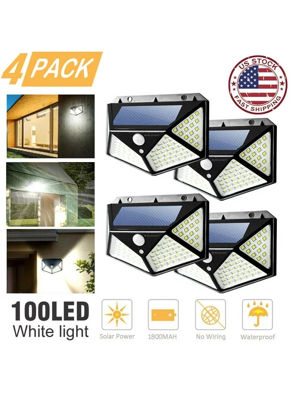 LED Solar Wall Pack Outdoor Solar Lights [4 Pack],IClover Solar Wall Lights 100 LED Outdoor Motion Sensor [270Wide Angle] [3 Modes], Wireless Waterproof Wall Lamp for Garden, Patio, Fence, Yard