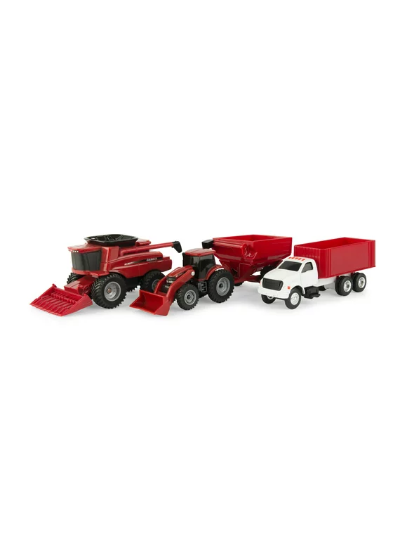 Case IH 1:64 Scale 4 Piece Farm Set includes Tractor with Loader, Combine, Grain Cart and Grain Truck