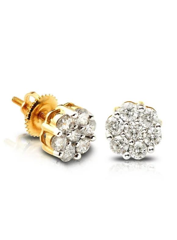 LoveBling 10K Yellow Gold 0.20 Carats (ctw) Diamond Flower Cluster Earrings 0.18" Diameter