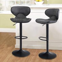 MF Studio 2PCS Metal Bar Stools Swivel Barstools with Back Support Adjustable Counter Height Modern Pu Leather Kitchen Counter Stools Dining Chairs Set,Grey