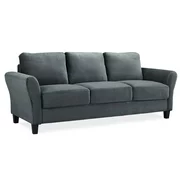 Lifestyle Solutions Alexa 3-Seat Rolled Arm Microfiber Sofa, Dark Grey