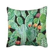 ARTJIA Green Beach Watercolor Cactus Blooming Exotic Floral Flower Jungle Nature Plant Pillowcase Cover 16x16 inch