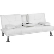 Topeakmart Modern Faux Leather Futon Sofa Bed with Armrest Home Recliner Couch Home Furniture White