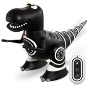 sharper image remote control mini rc robotosaur dinosaur toy for kids, miniature futuristic sci-fi robot t-rex moving action figure with infrared technology, battery operated black body