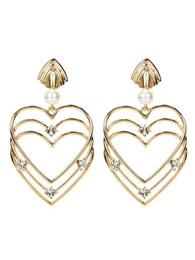 Hoop hanging heart shaped earrings.(alloy,rhinestone).valentines gift for her valentines gift birthday gift mothers day gift