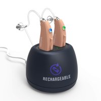 EarCentric EasyCharge Rechargeable Hearing Aid with charging base | FDA approved Behind-the-Ear hearing aid assist amplifiers