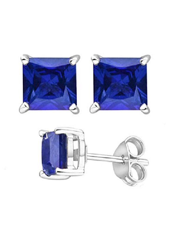 18K White Gold Filled Square Crystal Tanzanite Stud Earrings