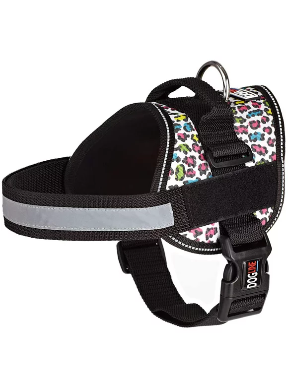 DogLine - Dog Harness, Reflective No-Pull Adjustable Pet Vest with Handle for Walking, Training, Service and Outdoors - Breathable No - Choke Room for Patches( Leopard Rainbow: Girth 15" - 19")