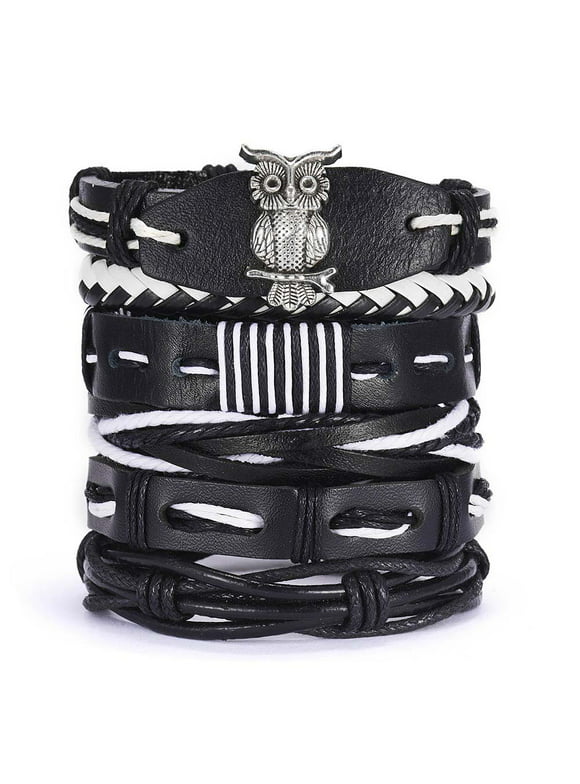 Multilayer Leather Bracelets Set For Men Wristband Cuff Bangles