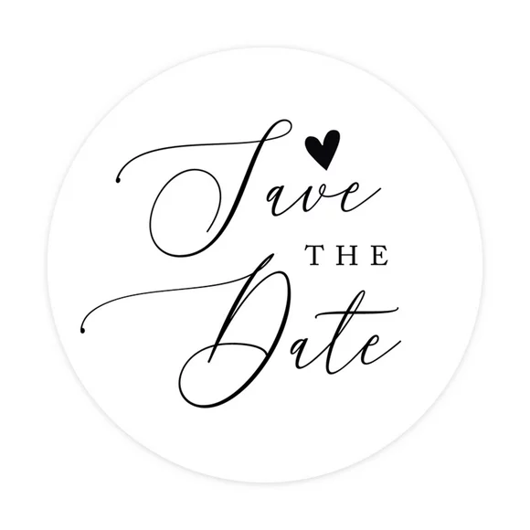 Andaz Press Save The Date Sticker, Calligraphy Heart Design, Save The Date Seals for Wedding Invitations, 120-Pack