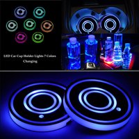 TSV 2x LED Cup Holder Pads Compatible with Jeep Chevy Dodge and More, 7colors RGB Luminescent Car Cup Holder Coaster Pad Mat Interior Decoration Light