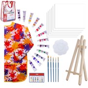 Paint Easel Kids Art Set 28-Piece Acrylic Painting Supplies Kit with Storage Bag, 12 Non Toxic Washable Paints, 1 Scratch Free Wood Easel, 6 Blank Canvases 8 x 10 inches, 5 Brushes, 10