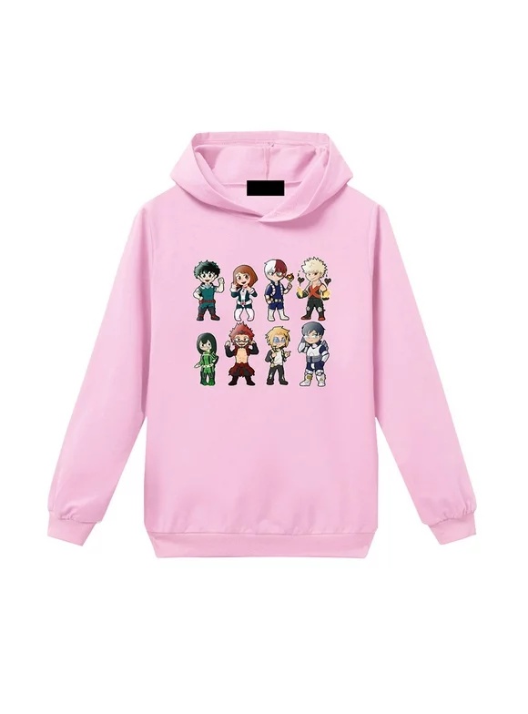 Taicanon Unisex My Hero Academia Cute Character Hoodie Anime Hoodie Sweatshirt Cosplay Costume Pullovers For Boys Girls(Black-150)