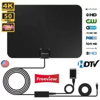 1byone Indoor TV Antenna 50 Miles Amplified HDTV Antenna with USB Power Supply 10 Feet Coaxial Cable - Black