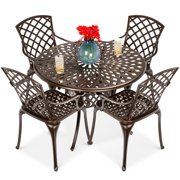Best Choice Products 5-Piece All-Weather Cast Aluminum Patio Dining Set w/ Chairs, Umbrella Hole, Lattice Weave Design