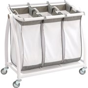 Seville Classics Premium 3-Bag Heavy-Duty Tilt Laundry Hamper Sorter Cart